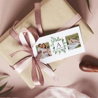 Monogram Two Photos | Personalized Greenery Frame Gift Tags