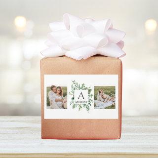 Monogram Two Photos | Personalized Greenery Frame Rectangular Sticker