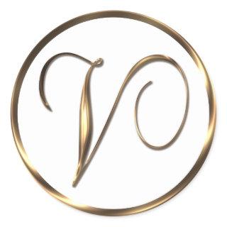Monogram V Faux Bronze Classic Round Sticker