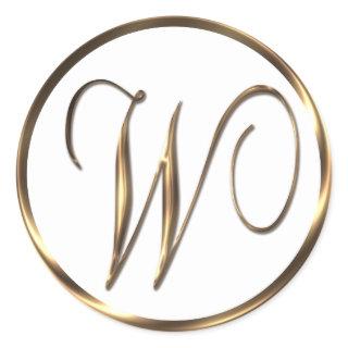 Monogram W Faux Bronze Classic Round Sticker