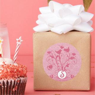 Monogram Wedding Birds Hearts Swirls Honeysuckle Classic Round Sticker