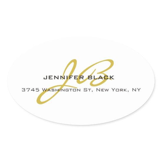 Monogram White Gold Color Plain Modern Minimalist Oval Sticker