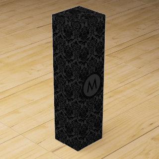 Monogramed Black Monotones Floral Damasks Pattern Wine Box