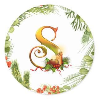 Monogramed Christmas Sticker with Wreath