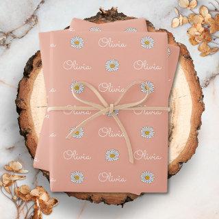 Monogrammed Custom Name White Daisy Floral Pattern  Sheets
