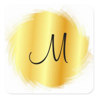 Monogrammed Gold Look Modern Elegant Template Square Sticker