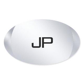 Monogrammed Metallic Silver Look Template Oval Sticker