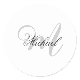 Monogrammed Minimalist Plain Modern Classic Round Sticker