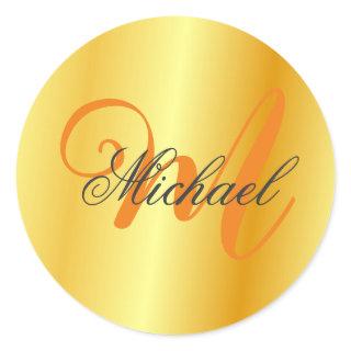 Monogrammed Minimalist Plain Modern Gold Color Classic Round Sticker