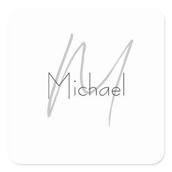 Monogrammed Minimalist Plain Modern Name Square Sticker