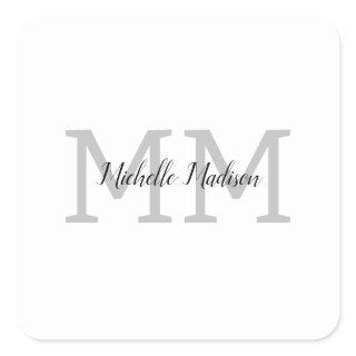 Monogrammed Modern Handwriting Name Initials Square Sticker