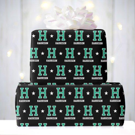 Monogrammed Name Star Green Black Custom