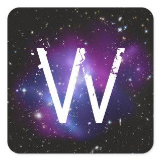 Monogrammed Purple Galaxy Cluster Square Sticker