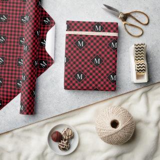 Monogrammed Red Black Buffalo Check Pattern