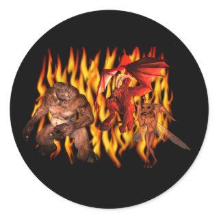 Monster Demon Goblin Flames Halloween  Classic Round Sticker