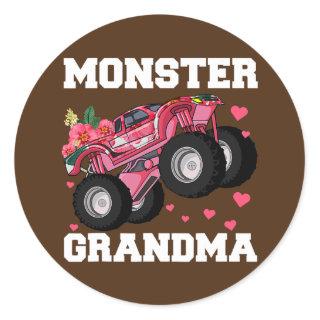 Monster Truck Grandma Floral Birthday Boy Grandma Classic Round Sticker