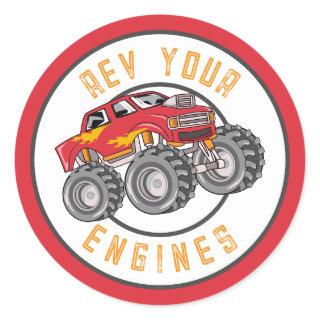 Monster Truck Rev Your Engines Birthday Party Classic Round Sticker