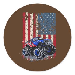 Monster Truck US Flag For Boy Girl Who Loves Classic Round Sticker