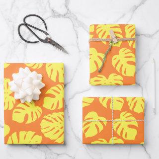 Monstera Leaf Plant Botanical in Yellow and Orange  Sheets