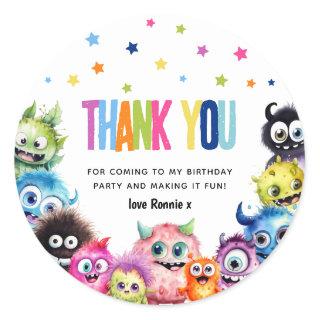 Monsters Birthday Party Thank You Classic Round Sticker