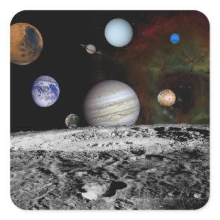 Montage of the planets and Jupiter's moons Square Sticker