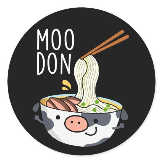 Moo-don Funny Udon Pun Dark BG Classic Round Sticker
