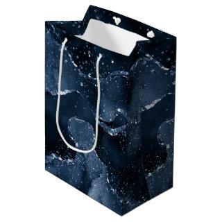 Moody Agate | Navy Denim Steel Blue Faux Glitter Medium Gift Bag