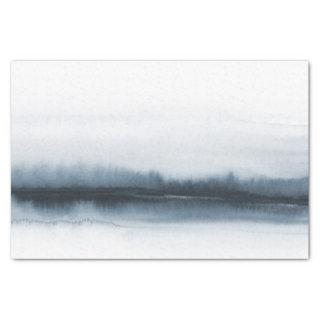 Moody blue abstract watercolor trees decopuage tissue paper