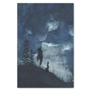 Moody blue watercolor moon goddess decoupage tissue paper
