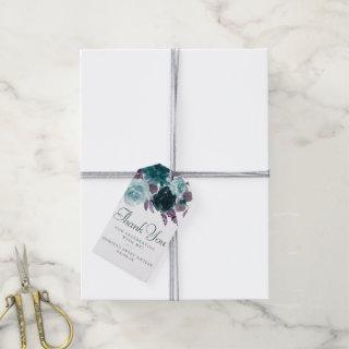 Moody Boho | Teal Floral Silver Frame Thank You Gift Tags