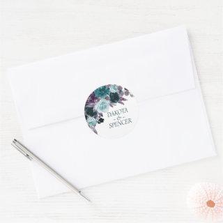 Moody Boho | Teal Turquoise Dark Floral Wedding Classic Round Sticker