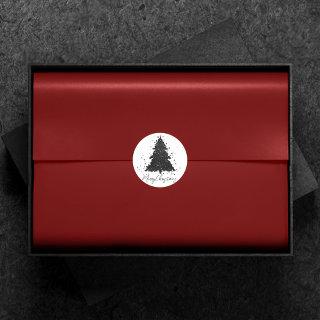 Moody Christmas Tree | Onyx Silvery Black Splatter Classic Round Sticker