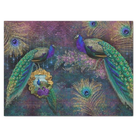 Moody Elegant Peacock Feather Glitter Decoupage Tissue Paper