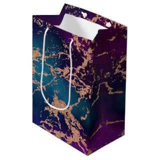 Moody Luxe Marble | Deep Purple and Teal Rose Gold Medium Gift Bag