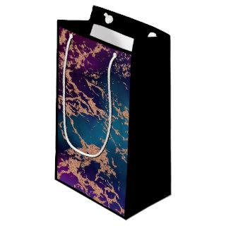 Moody Luxe Marble | Deep Purple and Teal Rose Gold Small Gift Bag