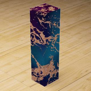 Moody Luxe Marble | Deep Purple and Teal Rose Gold Wine Box