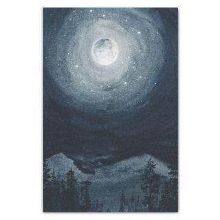 Moody night sky full moon stars mountain decoupage tissue paper