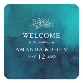 Moody Ocean Watercolor Wedding Welcome Square Square Sticker
