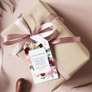 Moody & Rustic Burgundy Watercolor Floral Frame Gift Tags