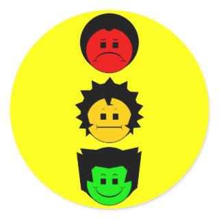 Moody Stoplight Trio Vertical Faces Classic Round Sticker