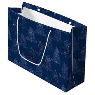 Moody Tree Pattern | Classy Navy Blue Christmas Large Gift Bag