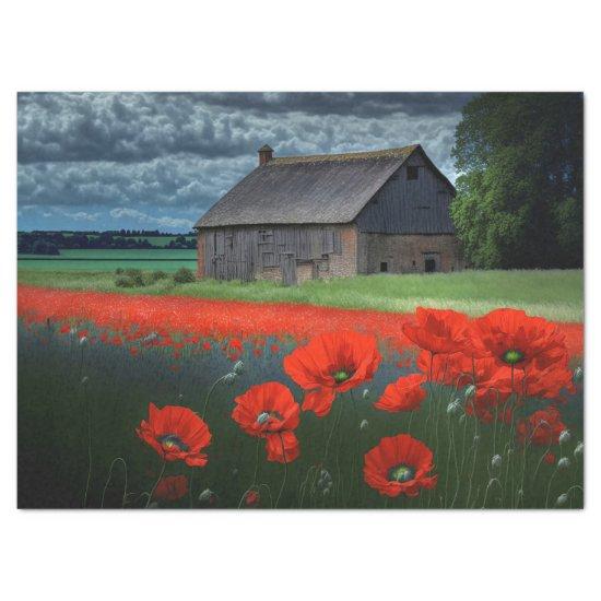 Moody Weather Barn and Poppies Tissue Paper