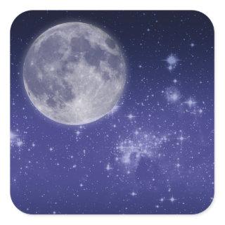 Moon and Shining Stars Square Sticker