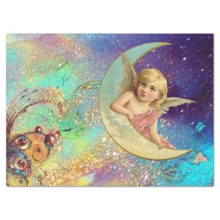 MOON ANGEL IN BLUE GOLD YELLOW FLORAL SPARKLES TISSUE PAPER