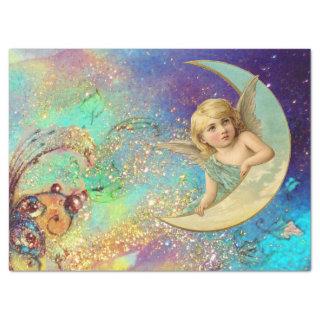 MOON ANGEL IN BLUE GOLD YELLOW FLORAL SPARKLES TISSUE PAPER