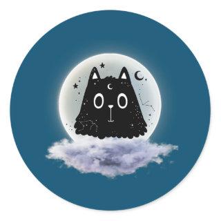 Moon Clouds and Cat Astrology Pagan Divination Classic Round Sticker