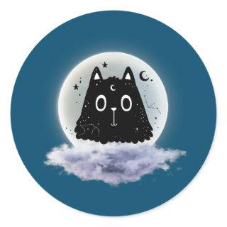 Moon Clouds and Cat Astrology Pagan Divination Classic Round Sticker