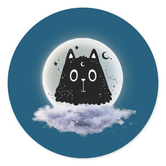 Moon Clouds and Cat Astrology Pagan Divination Classic Round Sticker