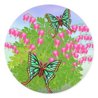 Moon Moths on Bleeding Heart Flowers Sticker