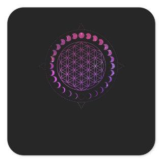 Moon Phases Flower Of Life Mandala Divine Geometry Square Sticker